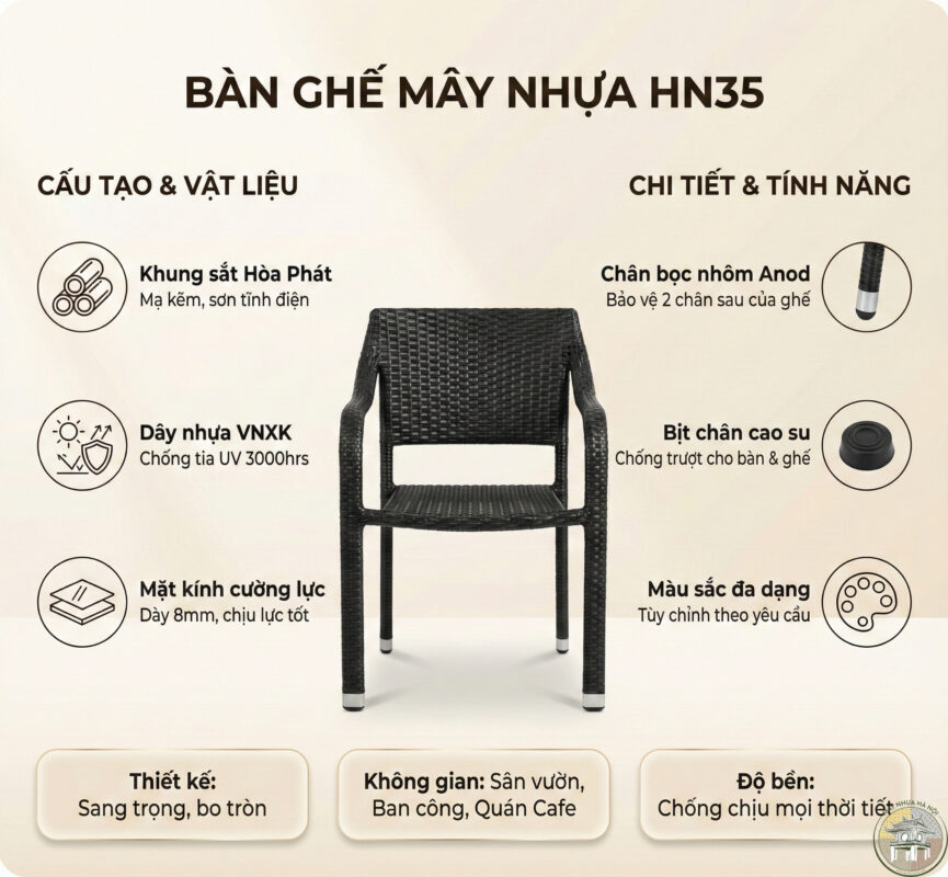 kết cấu ghế nhựa giả mây cao cấp HN35